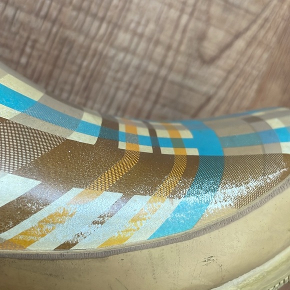 Vintage Sperry top side rain boots Woman’s 8 Plaid, brown, blue, orange, yellow - Picture 6 of 6